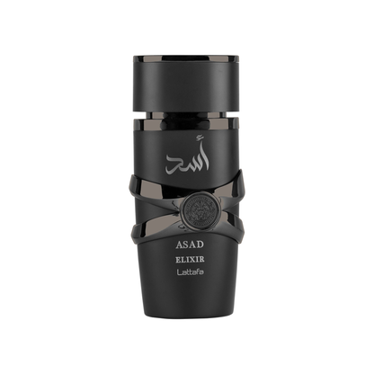 Lattafa Asad Elixir original fragrance bottle; bottle not included with decant
