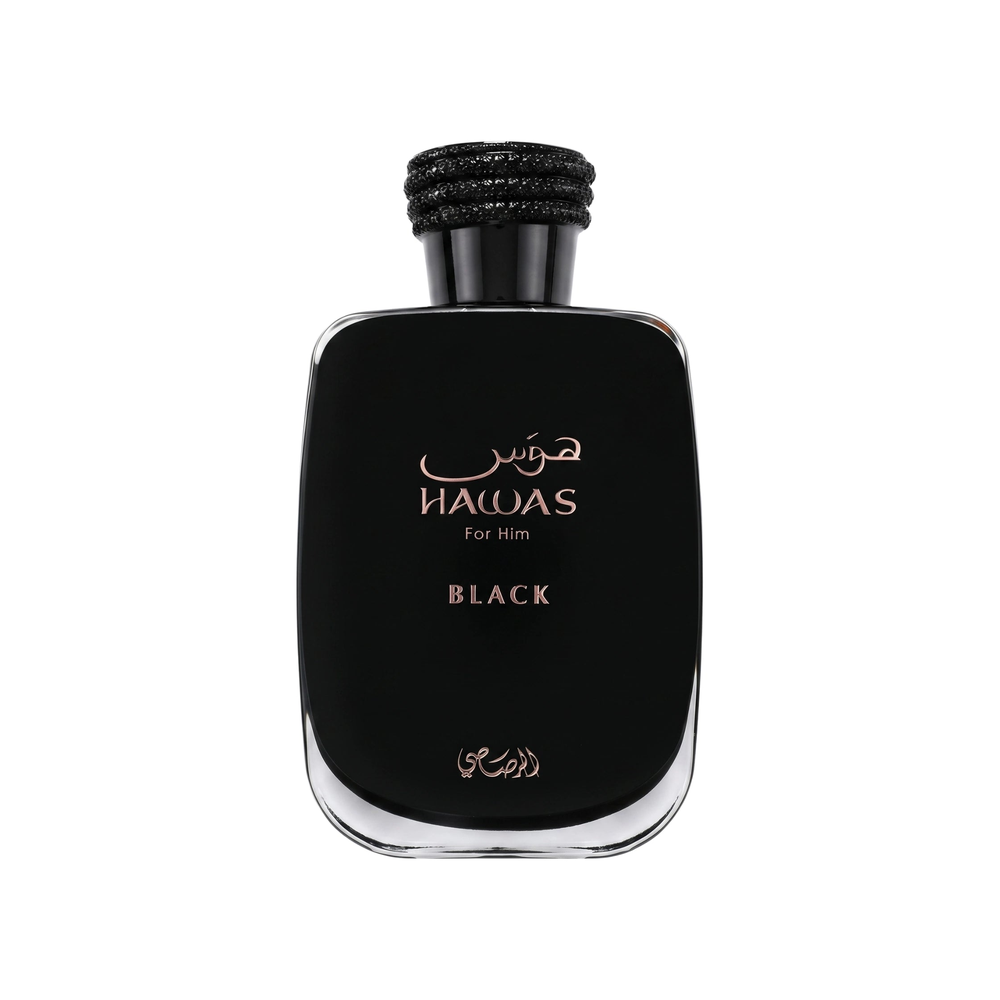 Rarasi Hawas Black original fragrance bottle; bottle not included with decant