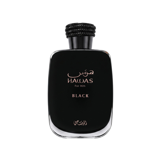 Rarasi Hawas Black original fragrance bottle; bottle not included with decant