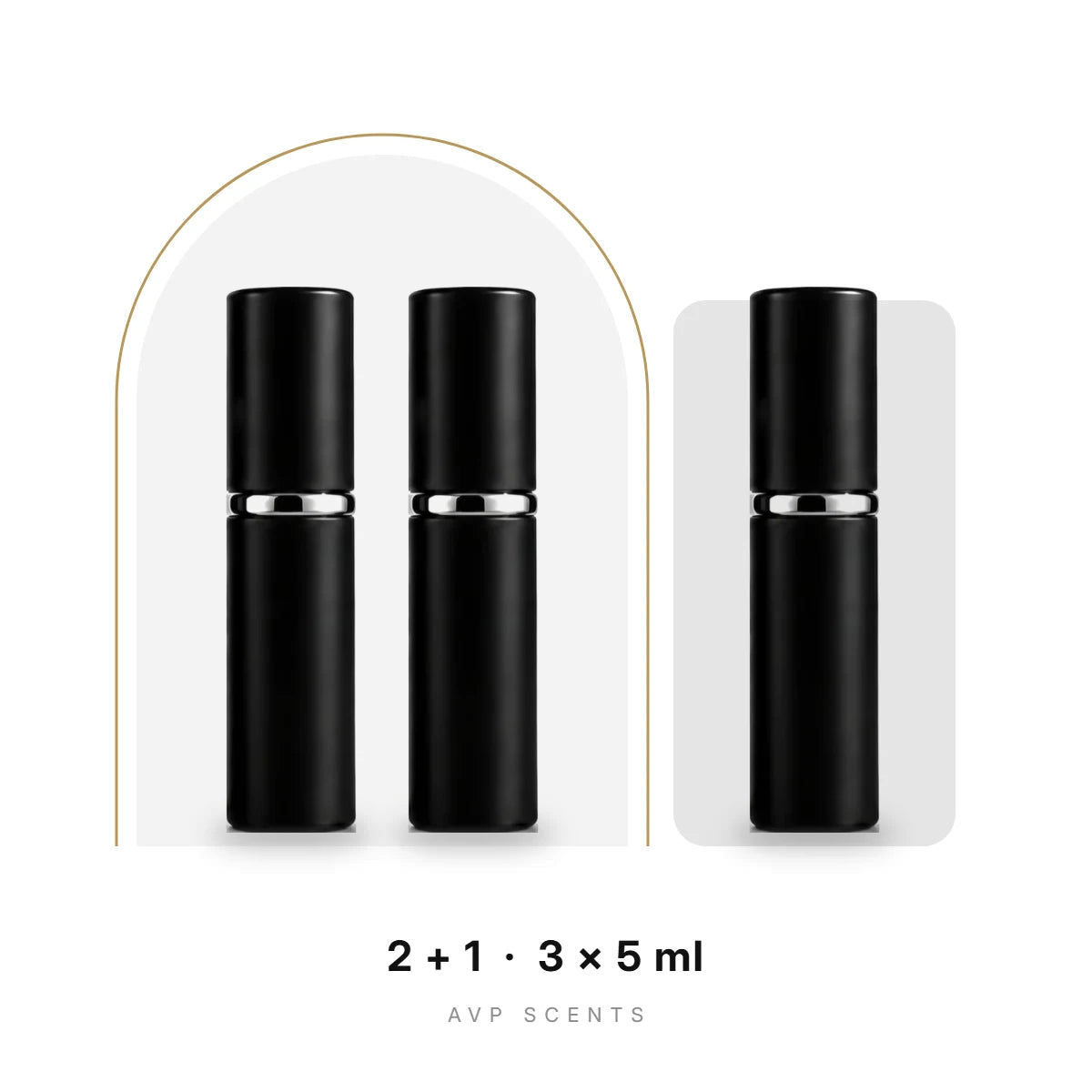 Mix Trio: three AvP Scents 5 ml black travel sprays (2 Arabic + 1 designer)